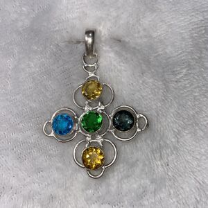 Chakra Pendent Multi Stone-Citrine, Topaz, Quartz 925 2 3/4 Inch